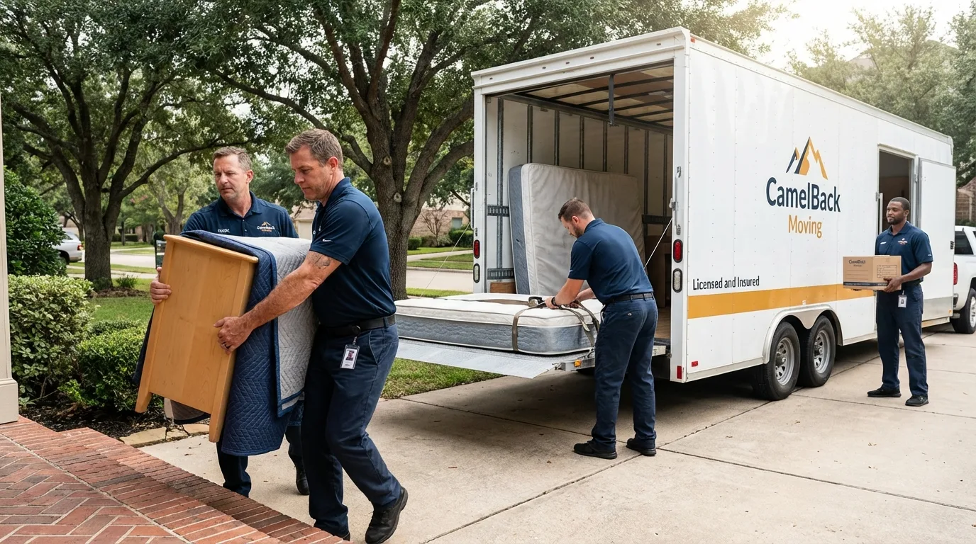 Crew loading residential truck for cross-state move from West Blocton, AL