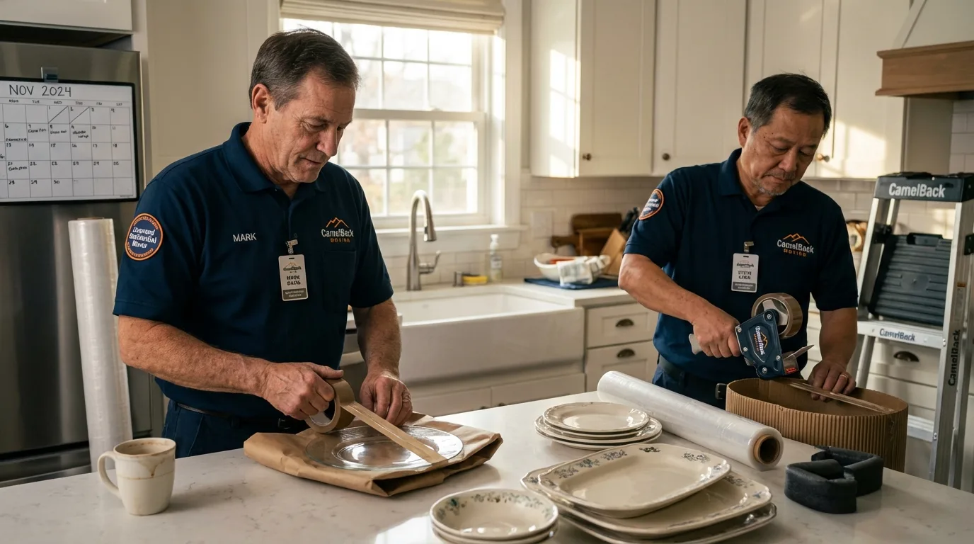 Professional crew packing kitchen dishware in West Blocton, AL